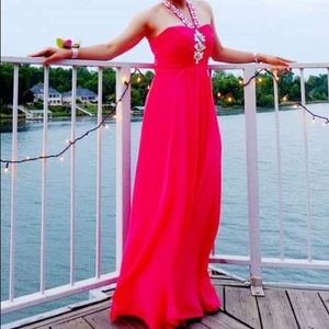 Hot pink halter neck prom dress